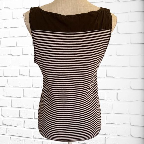 Loft, Large, Brown/White Striped Tank w/ Button Shoulder Embellishments - Picture 5 of 6